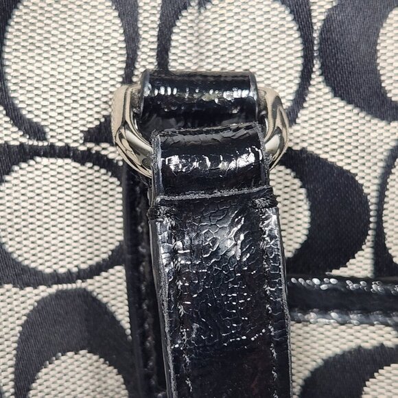 Coach Jacquard Pattern Shoulder Handbag Black/Gray Canvas - Picture 6 of 16